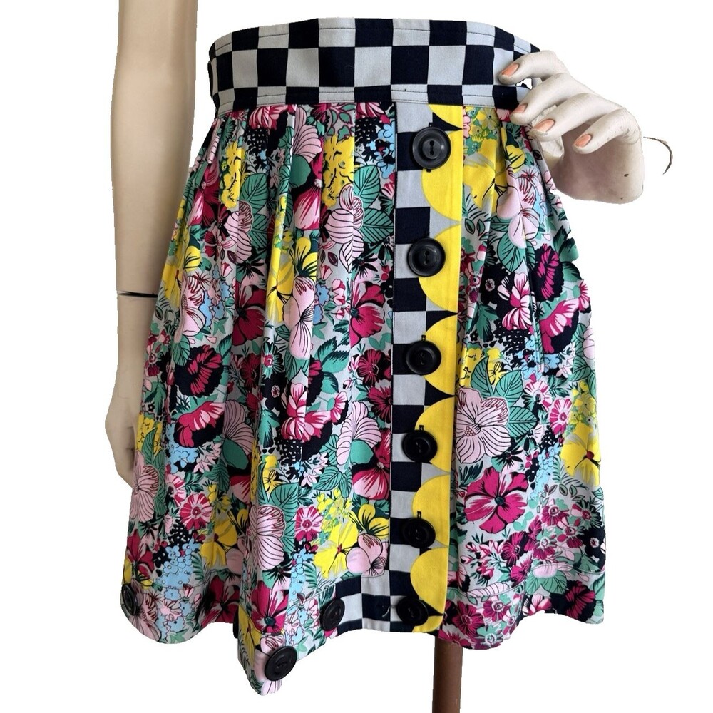 Plenty by TRACY REESE Pleated Mini Skirt Floral Check Mixed Print NEW Size 0